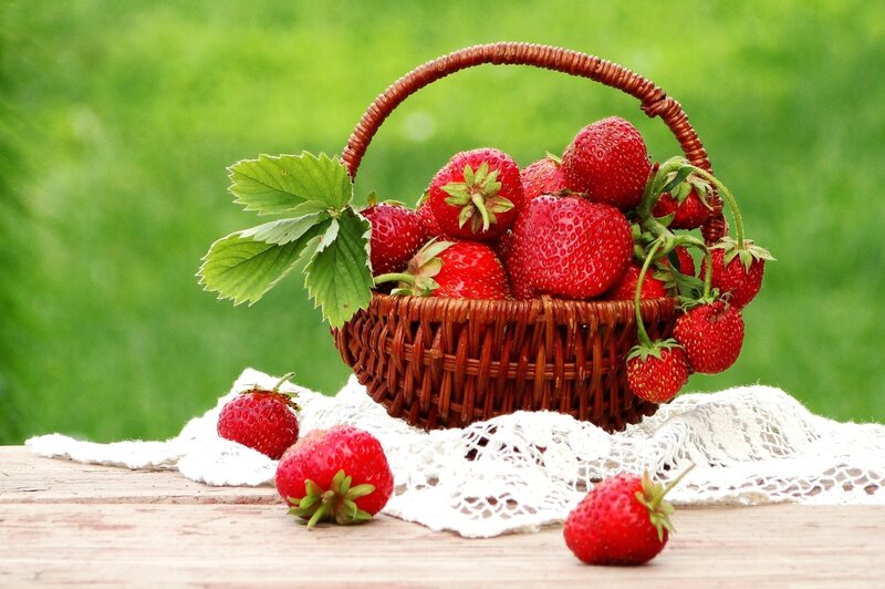 Strawberries in a Basket — Red, Serene, Summer
