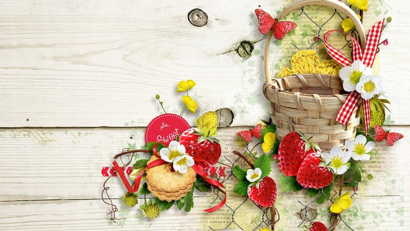 Strawberries in a Basket — White