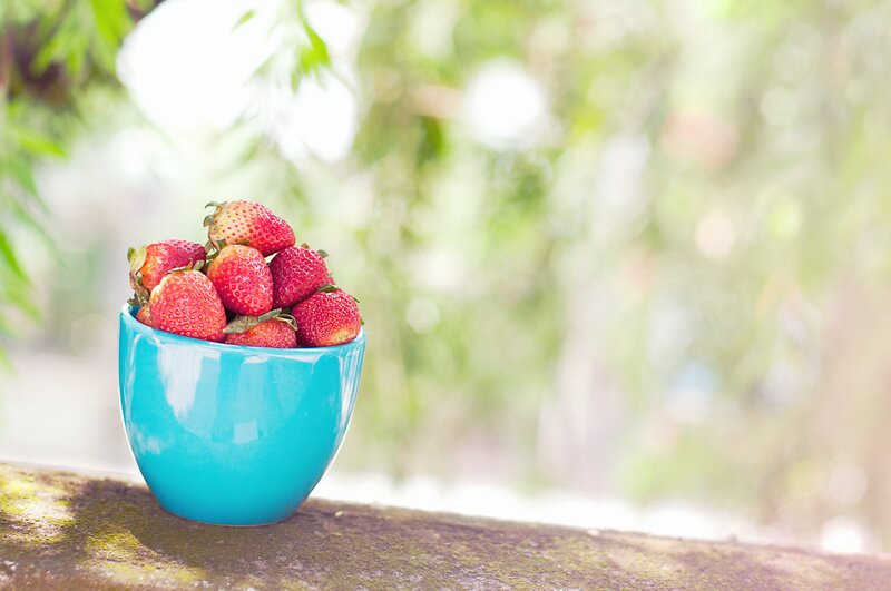 Strawberries in a Blue Bowl — Serene, Afternoon
