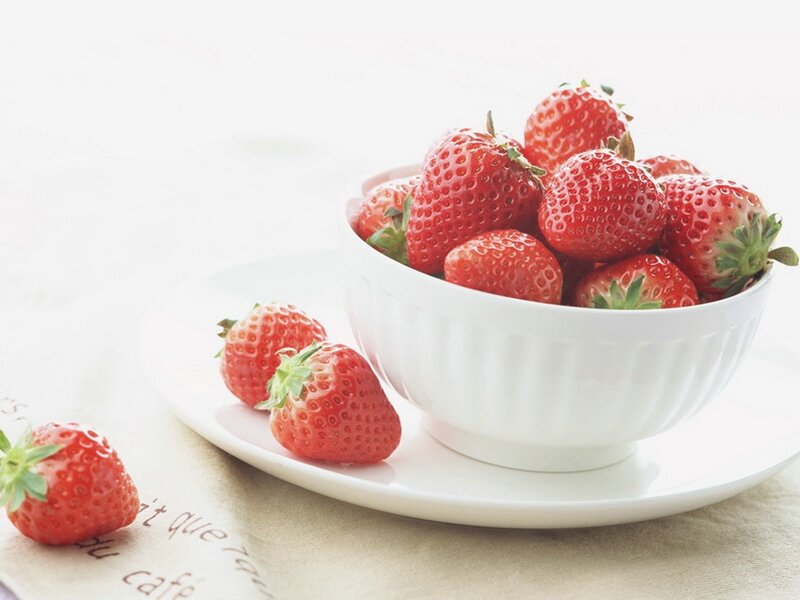 Strawberries in a Bowl — Red, Calm, Morning, Photograph, Plate
