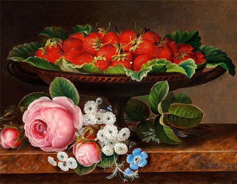 Strawberries in a Bowl — Red, Calm, Painting