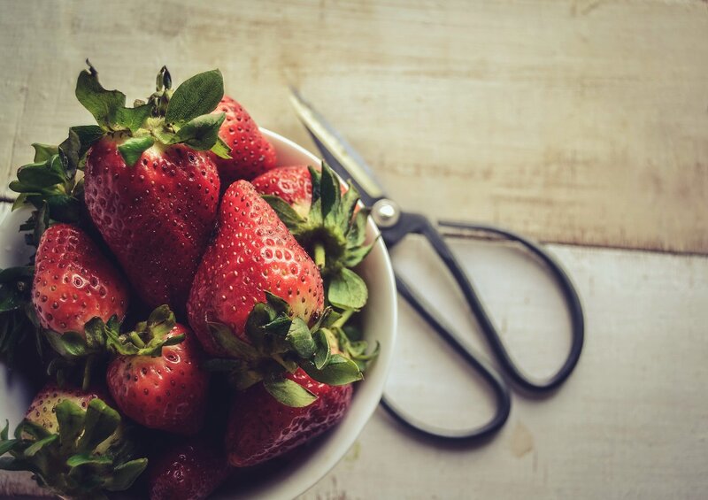 Strawberries in a Bowl — Red, Calm, Photograph, Scissors