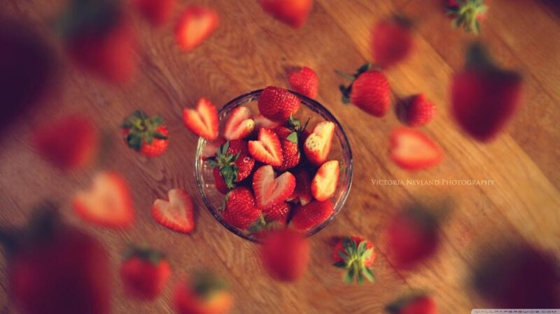 Strawberries in a Bowl — Red, Calm, Photograph, Wooden Surface