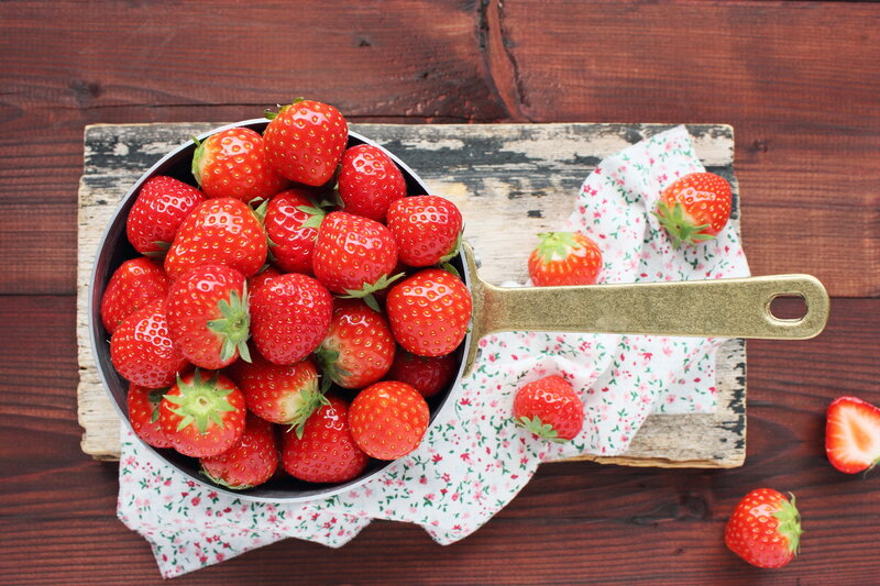Strawberries in a Bowl — Red, Calm, Photograph, Wooden Table