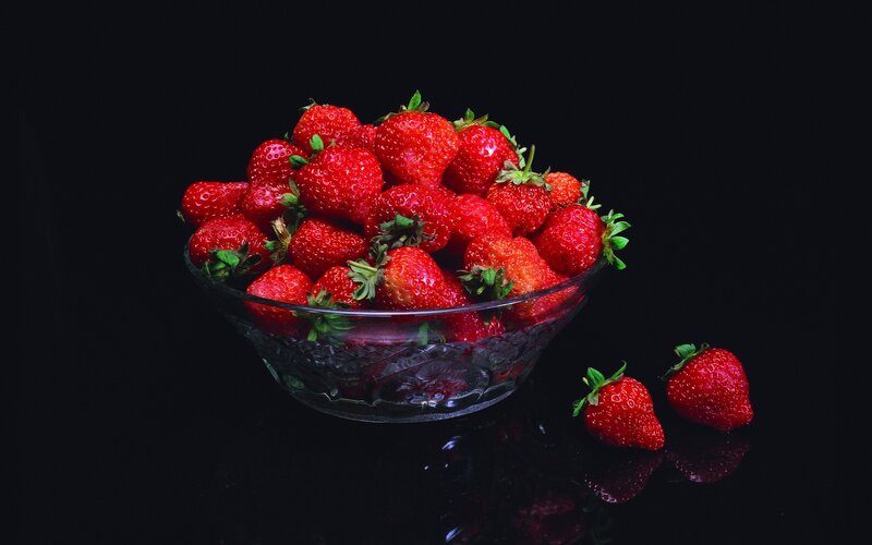 Strawberries in a Bowl — Red, Dramatic, Photograph