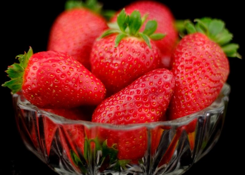 strawberries in a glass bowl