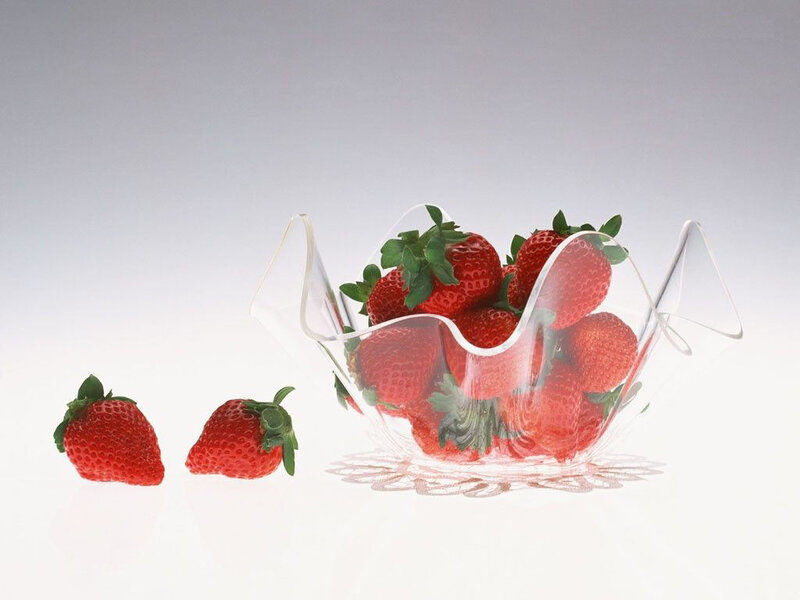 Strawberries in a glass bowl