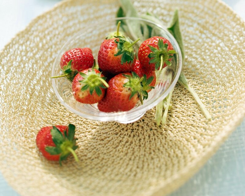Strawberries in a glass bowl