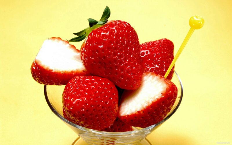 Strawberries in a glass bowl