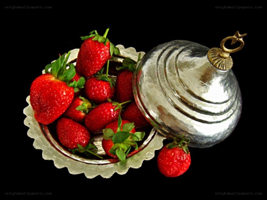 Strawberries in a silver bowl