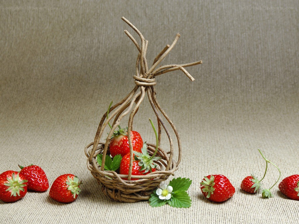 Strawberries in a twig basket