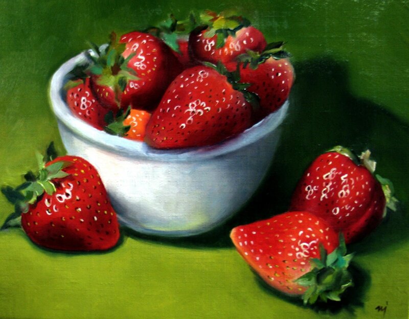 Strawberries in a white bowl