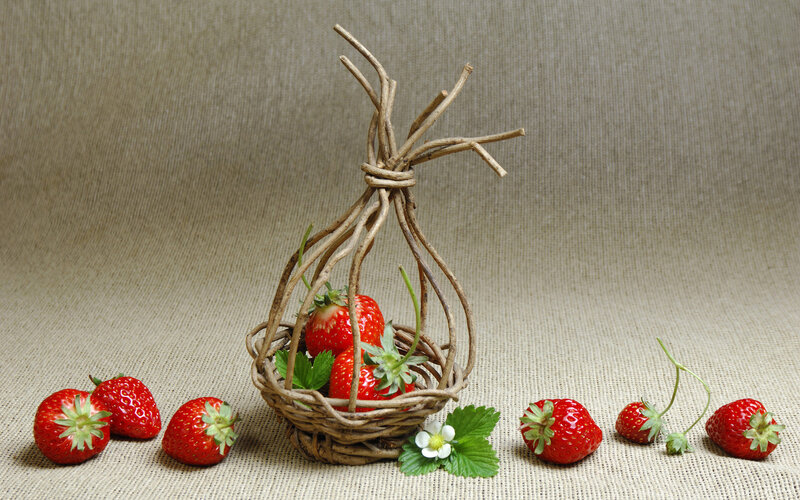 Strawberries in Basket — Red, Calm, Photograph