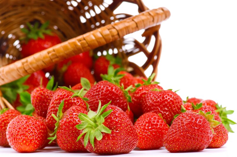 Strawberries in Basket — Red, Fresh, Photograph