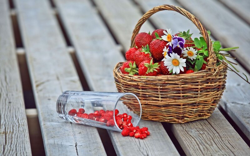 Strawberries in Basket — Red, Serene, Summer, Photograph