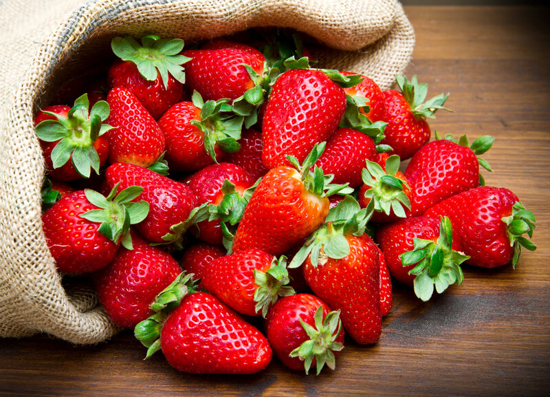 Strawberries in Burlap Sack