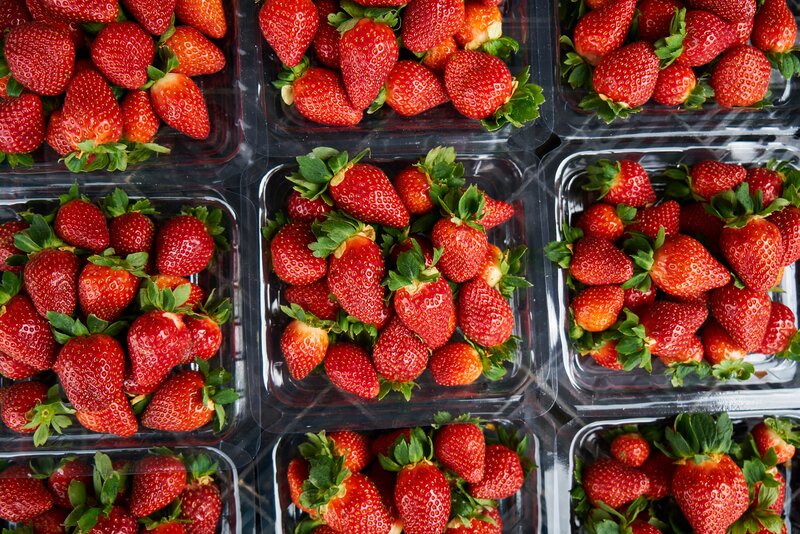Strawberries in Containers — Red, Fresh
