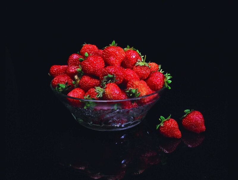 Strawberries in Glass Bowl — Red, Dramatic