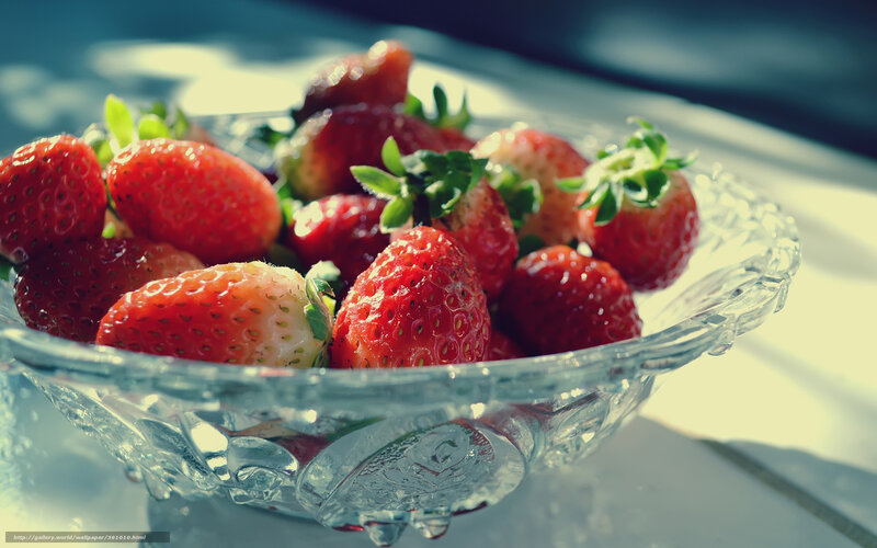 Strawberries in Glass Bowl — Red, Serene, Afternoon, Photograph