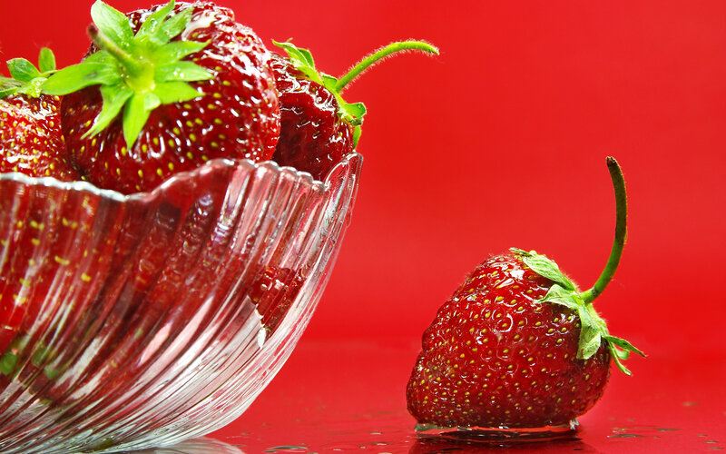 Strawberries in Glass Bowl — Red, Vibrant