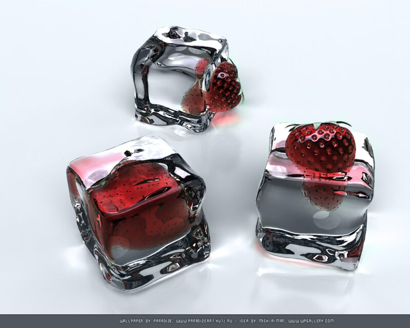 strawberries in ice cubes