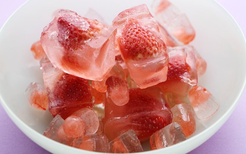 Strawberries in Ice Cubes — White, Cool