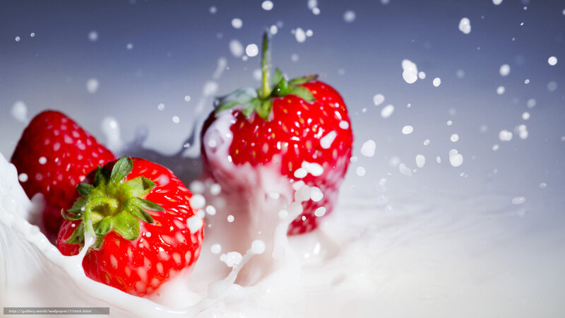 Strawberries in Milk — Red, Dynamic, Photograph