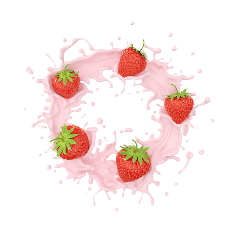 Strawberries in Milk Splash — Red, Fresh