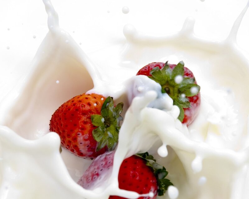 Strawberries in Milk Splash — White, Dynamic