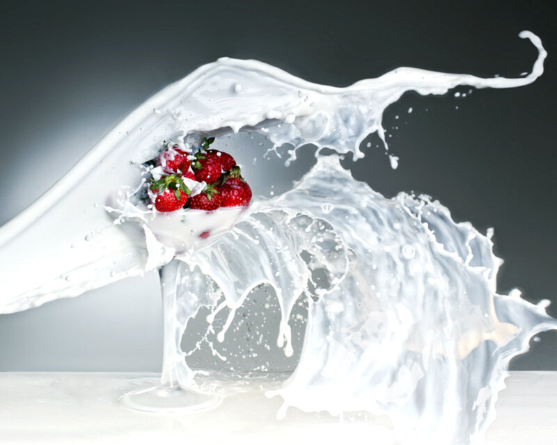 Strawberries in Milk Splash — White