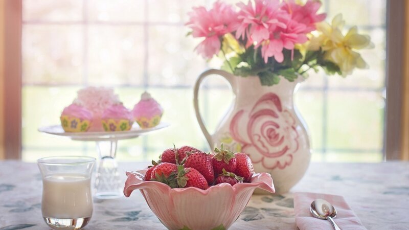 Strawberries in Pink Bowl