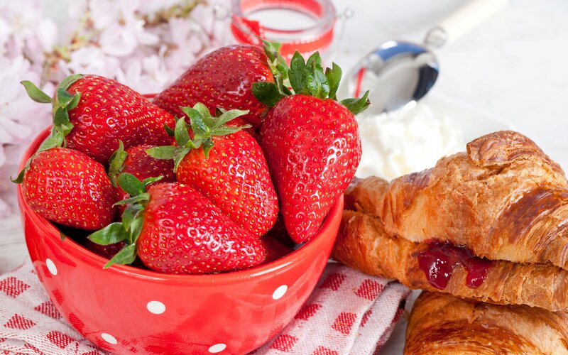 Strawberries in Red Bowl — Calm, Morning