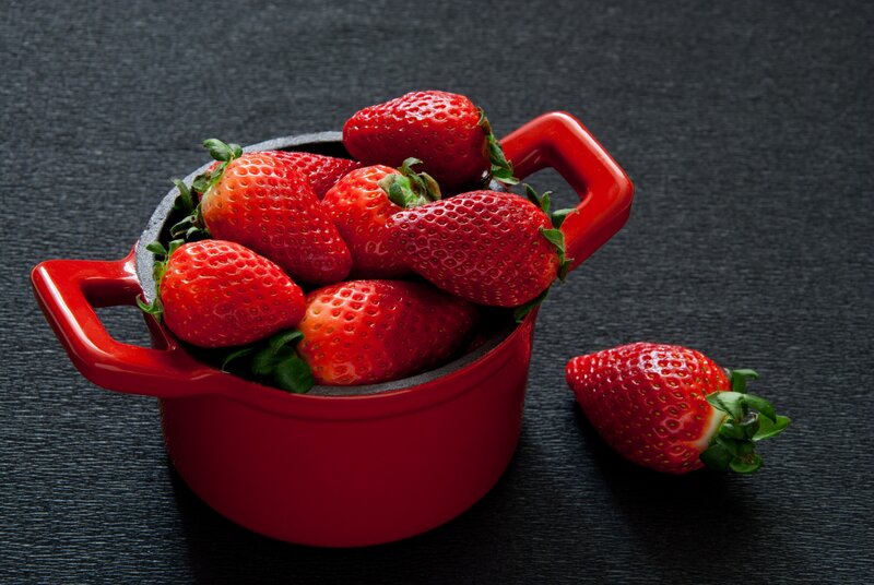 Strawberries in Red Pot — Dramatic