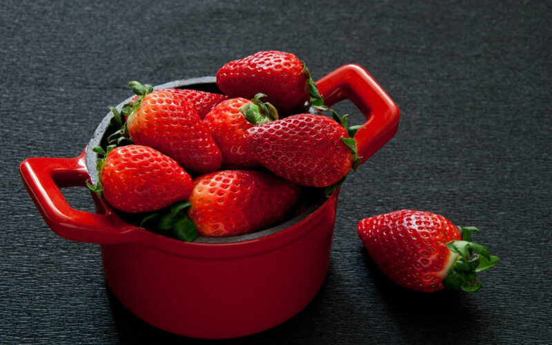 Strawberries in Red Pot