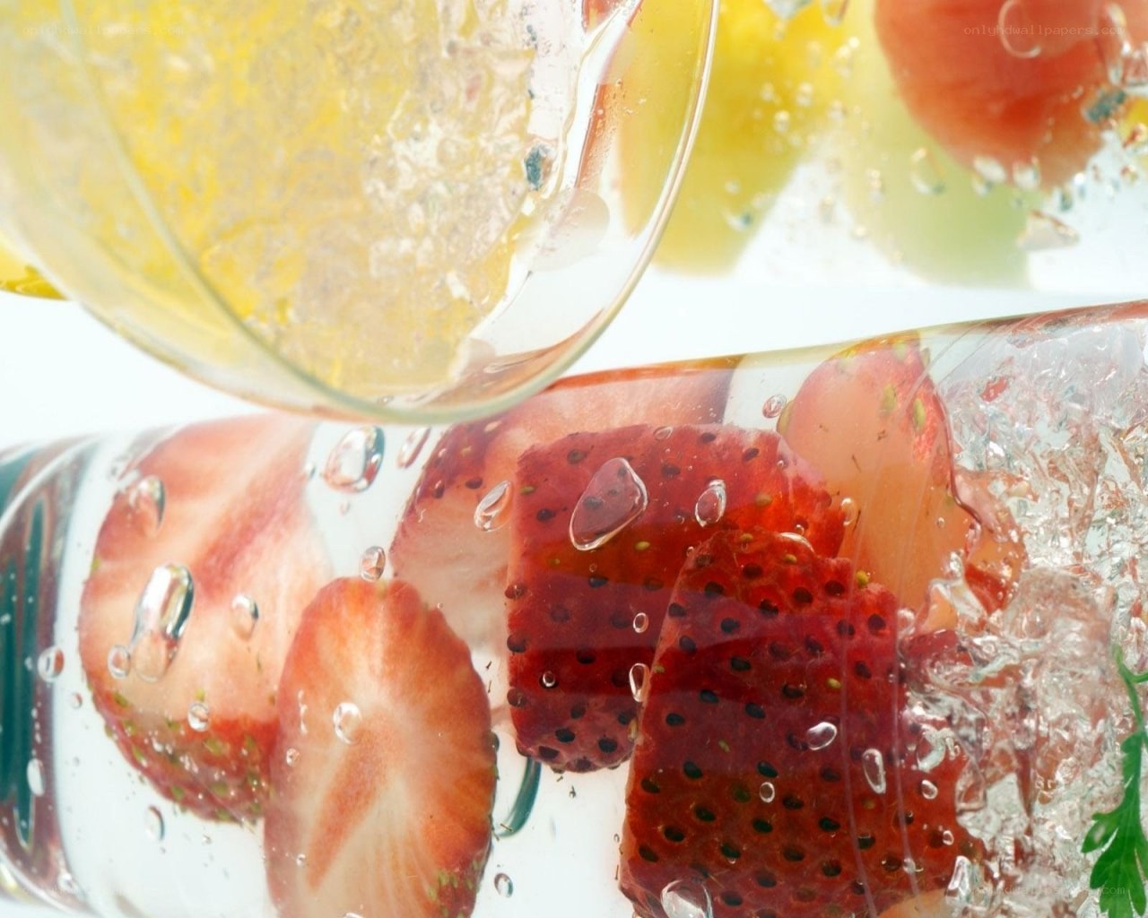 strawberries in sparkling water
