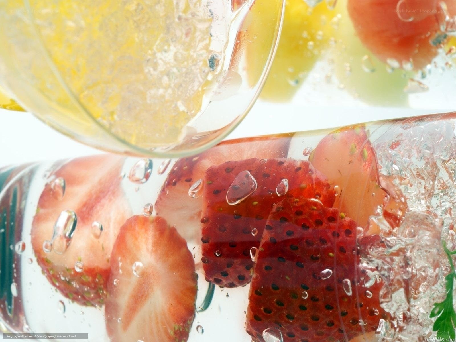 strawberries in sparkling water