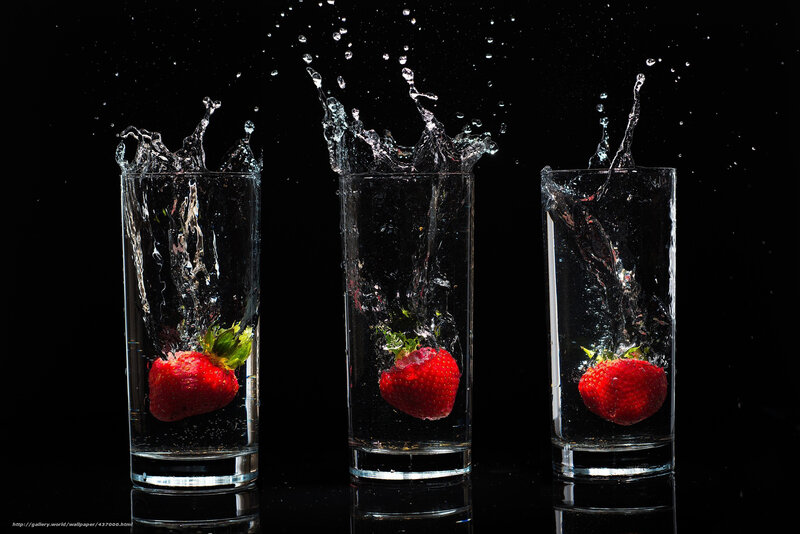 Strawberries in Water — Black, Dramatic, Photograph, Glass, Splash