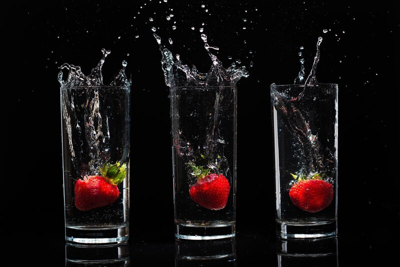 Strawberries in Water — Black, Dramatic