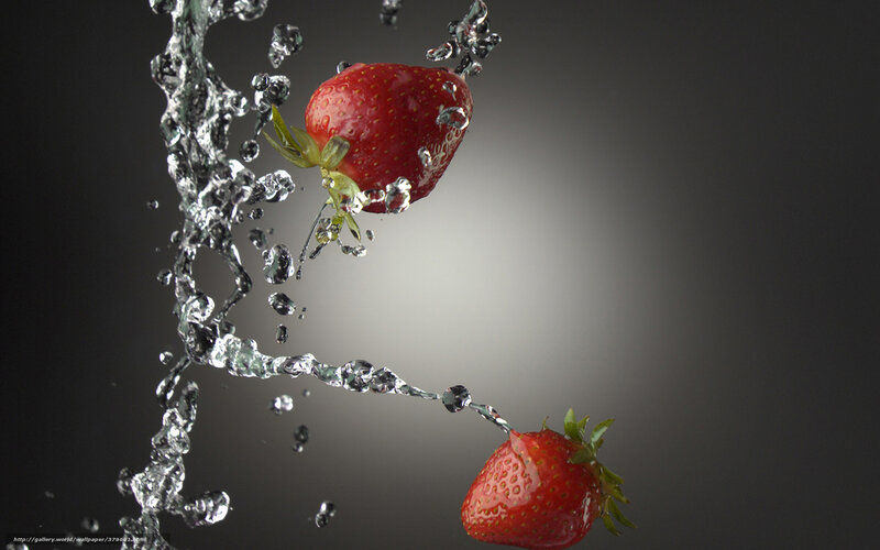 Strawberries in Water — Red, Dramatic, Photograph