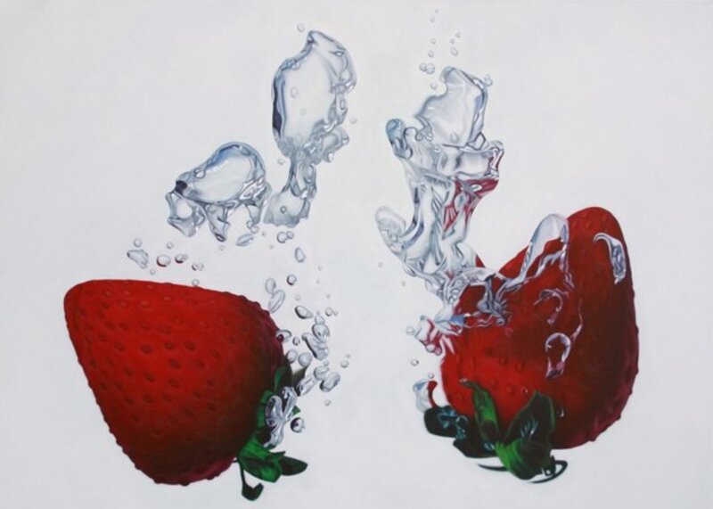 Strawberries in Water — Red, Dynamic, Painting