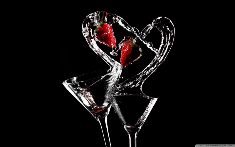 Strawberries in Water Splash — Black, Dramatic