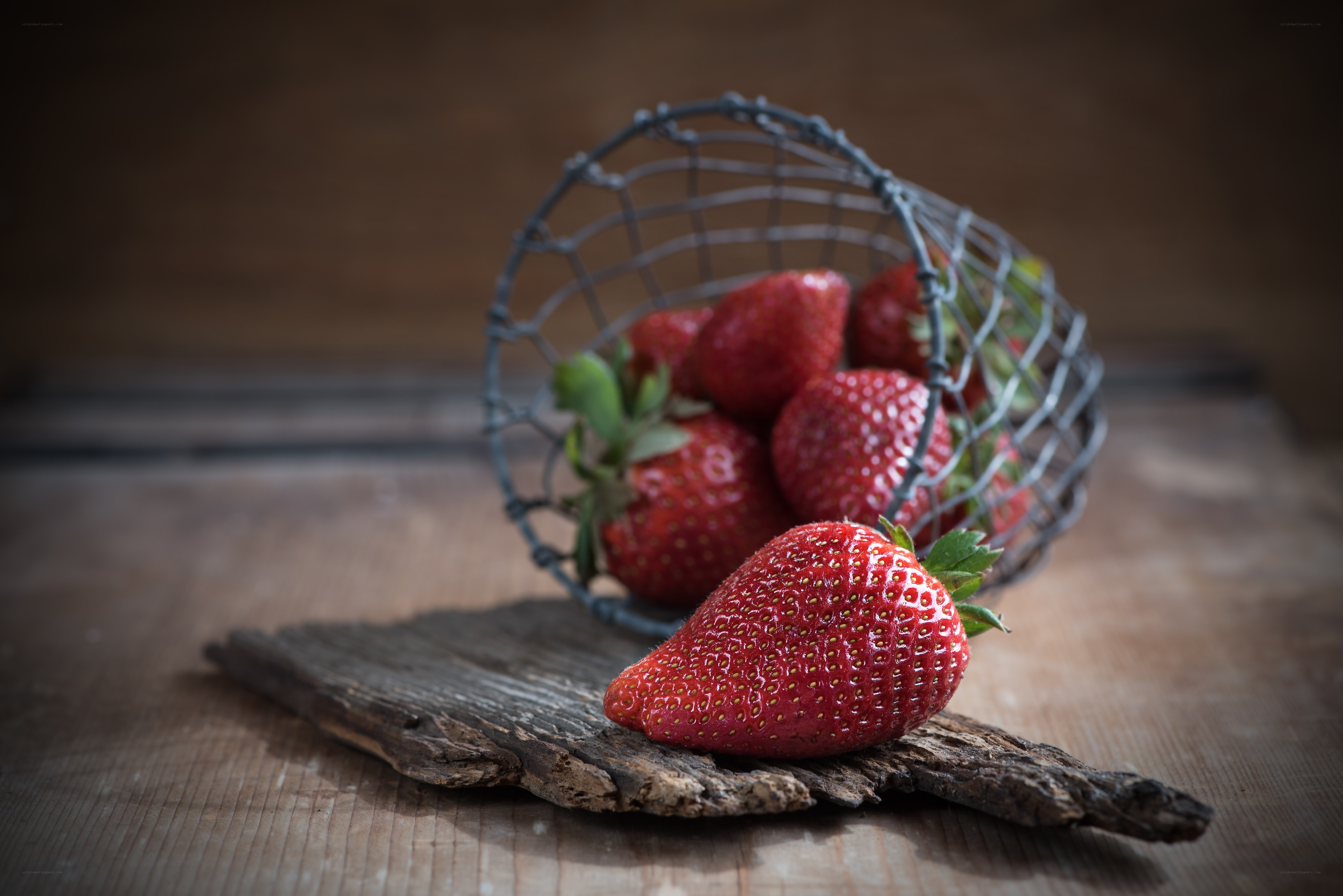 strawberries in wire basket