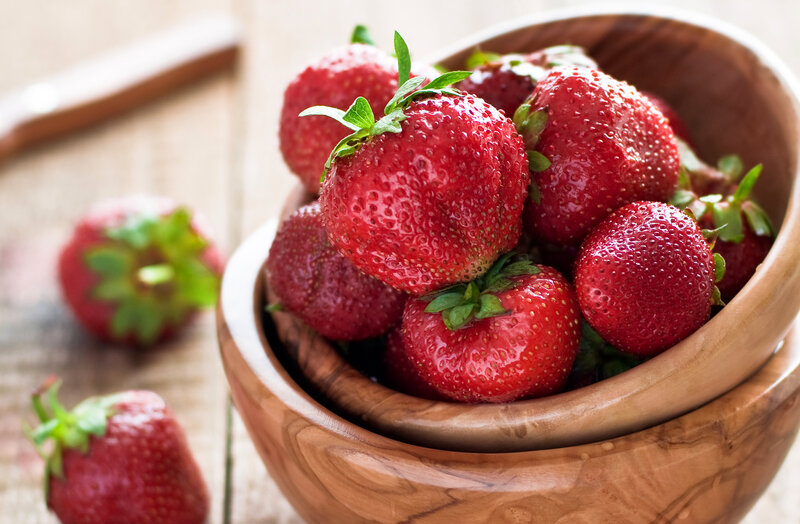 Strawberries in Wooden Bowl — Red