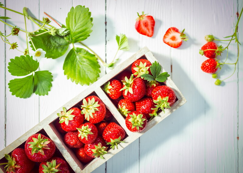 Strawberries in Wooden Box