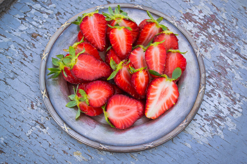 Strawberries on a silver plate