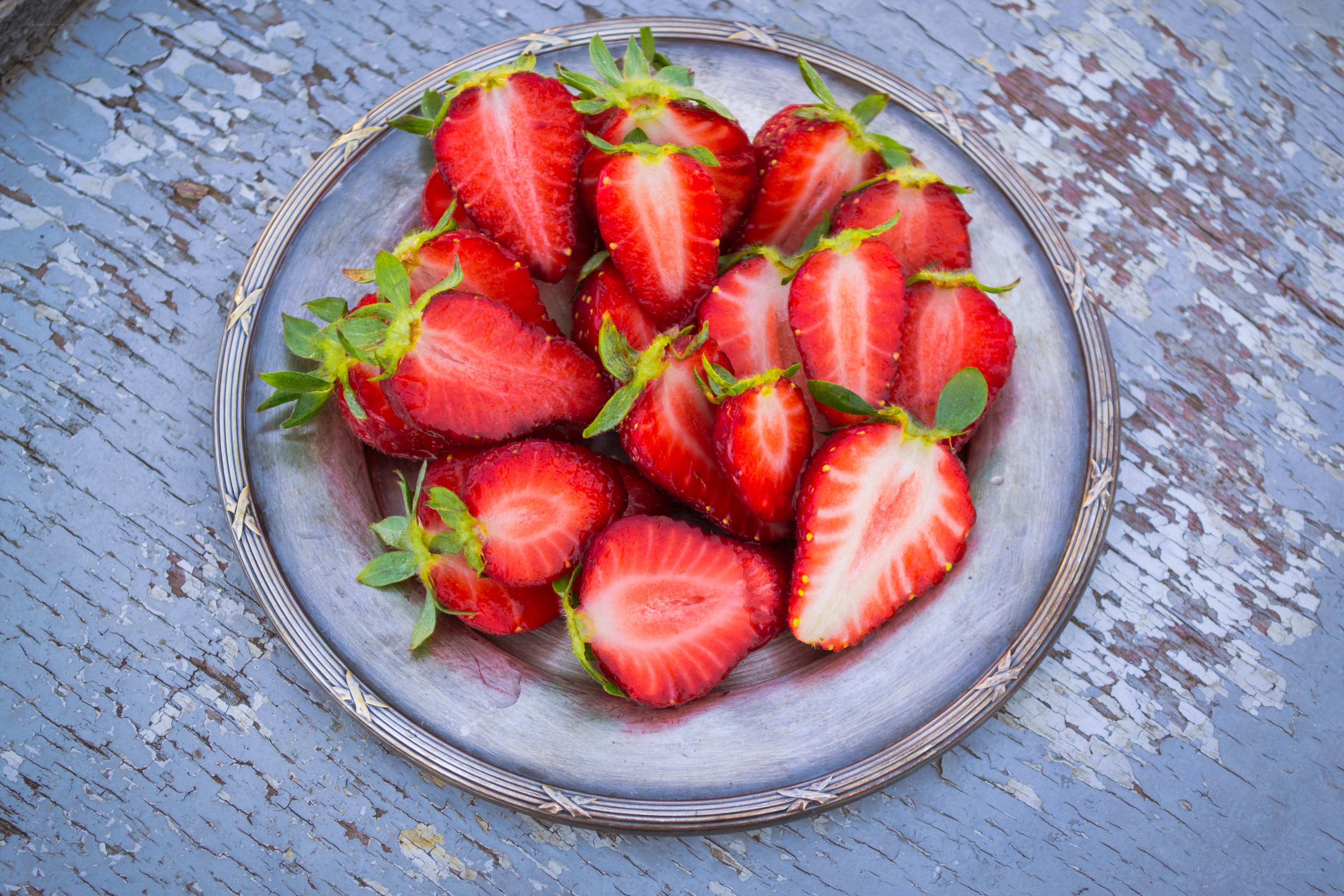 Strawberries on a silver plate