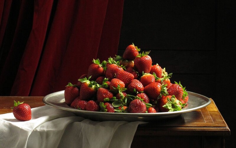 Strawberries on a silver platter