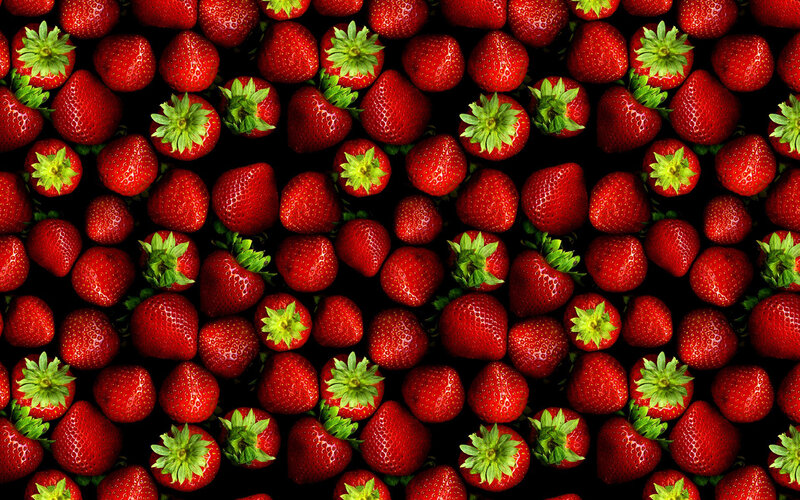 Strawberries on Black Background — Red