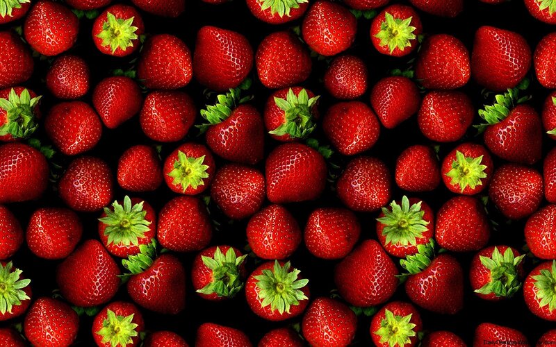 Strawberries on Black Background — Red, Vibrant