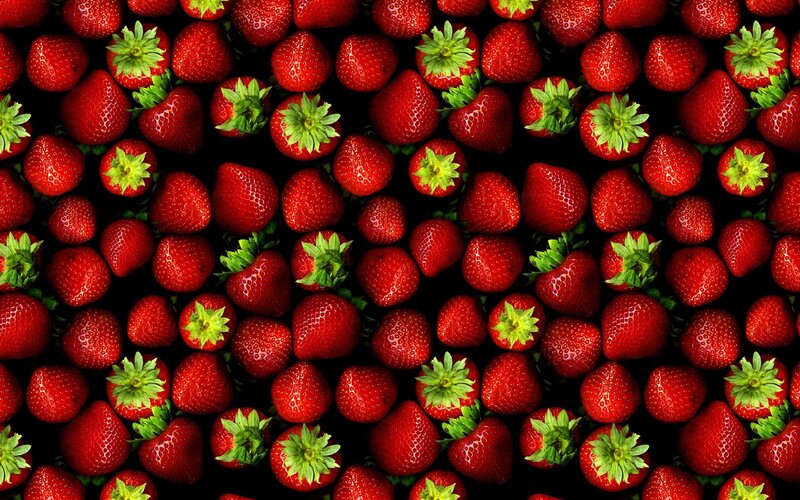 Strawberries on Black — Red, Vibrant, Photograph